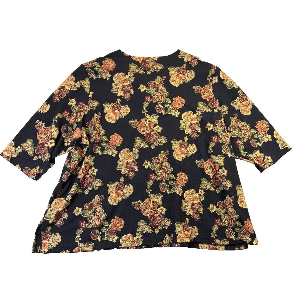 Maggie Barnes Blouse Womens 4X Black Floral Cottagecore Farmhouse Cute Shirt Top